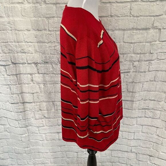 Sag Harbor women XL 3/4 sleeve layered stripe sweater w/clasp close red - Picture 5 of 11